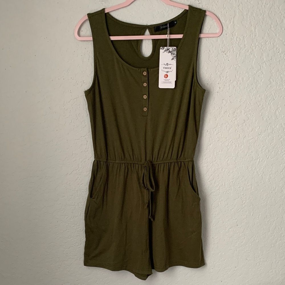 Sleeveless Olive Green Romper with Drawstring Waist